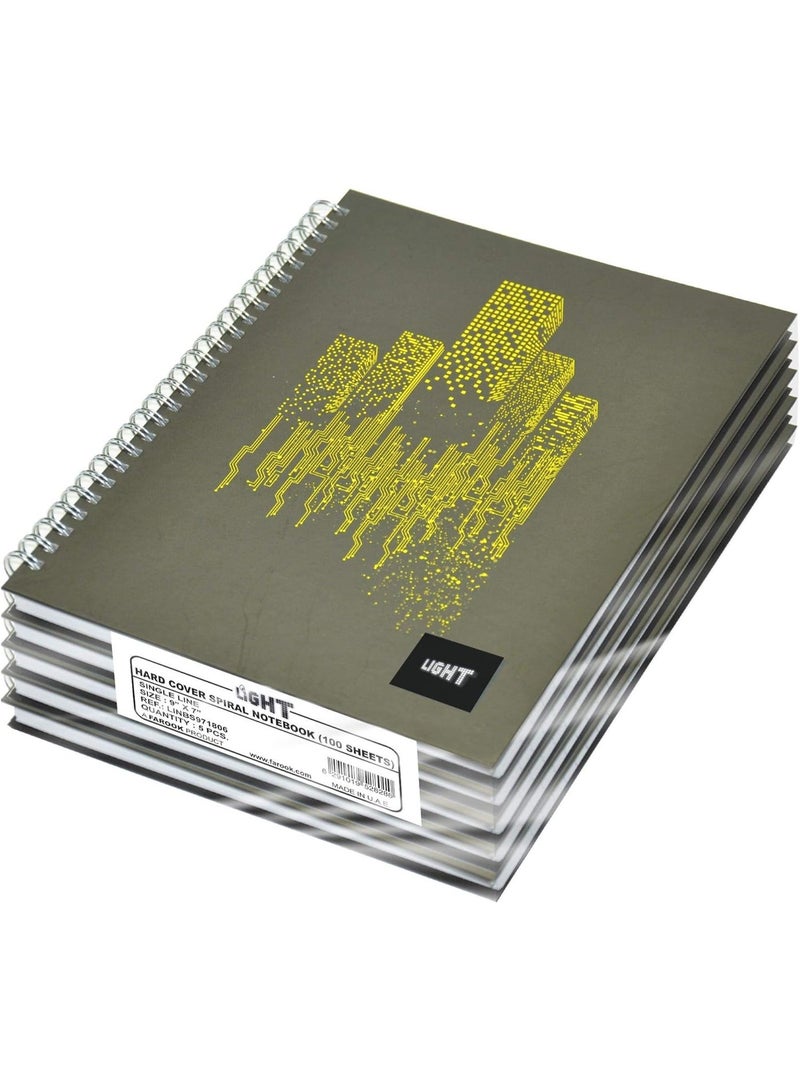 FIS Light Spiral Hard Cover Notebook Single Line (Pack of 5 Pcs X 100 Sheets) 9X7 Inch Size - LINBS971806 - Image 1